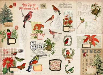 Christmas Flock Decoupage Paper - Vintage Holiday Birds Design for Furniture & Crafts
